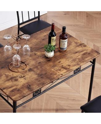 Wood-Top Farmhouse Dining Table with 4 Upholstered Chairs, 5-Piece Set