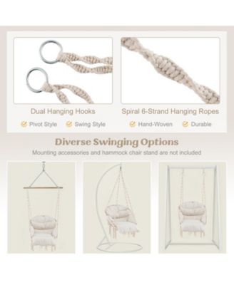 Boho Hanging Chair with Thick Cushion and Macrame Details