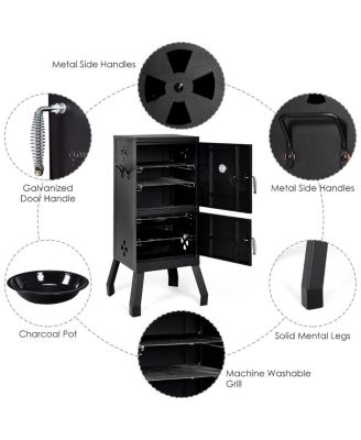 Vertical Charcoal Smoker BBQ Barbecue Grill w/ Temperature Gauge Outdoor