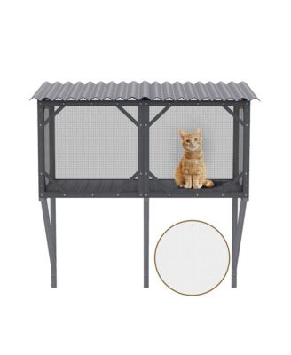 43.3 in. Outdoor Cat Enclosure with Bug Proof Net for Sunbathing, Napping and Viewing, Window Perch in Gray