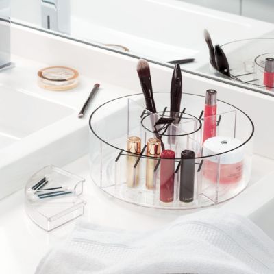 Rotating Makeup Organizer with Dividers - Clear