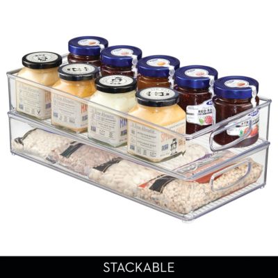 Stackable Pantry Storage Bin with Handles, Set of 2, Clear, Made in USA
