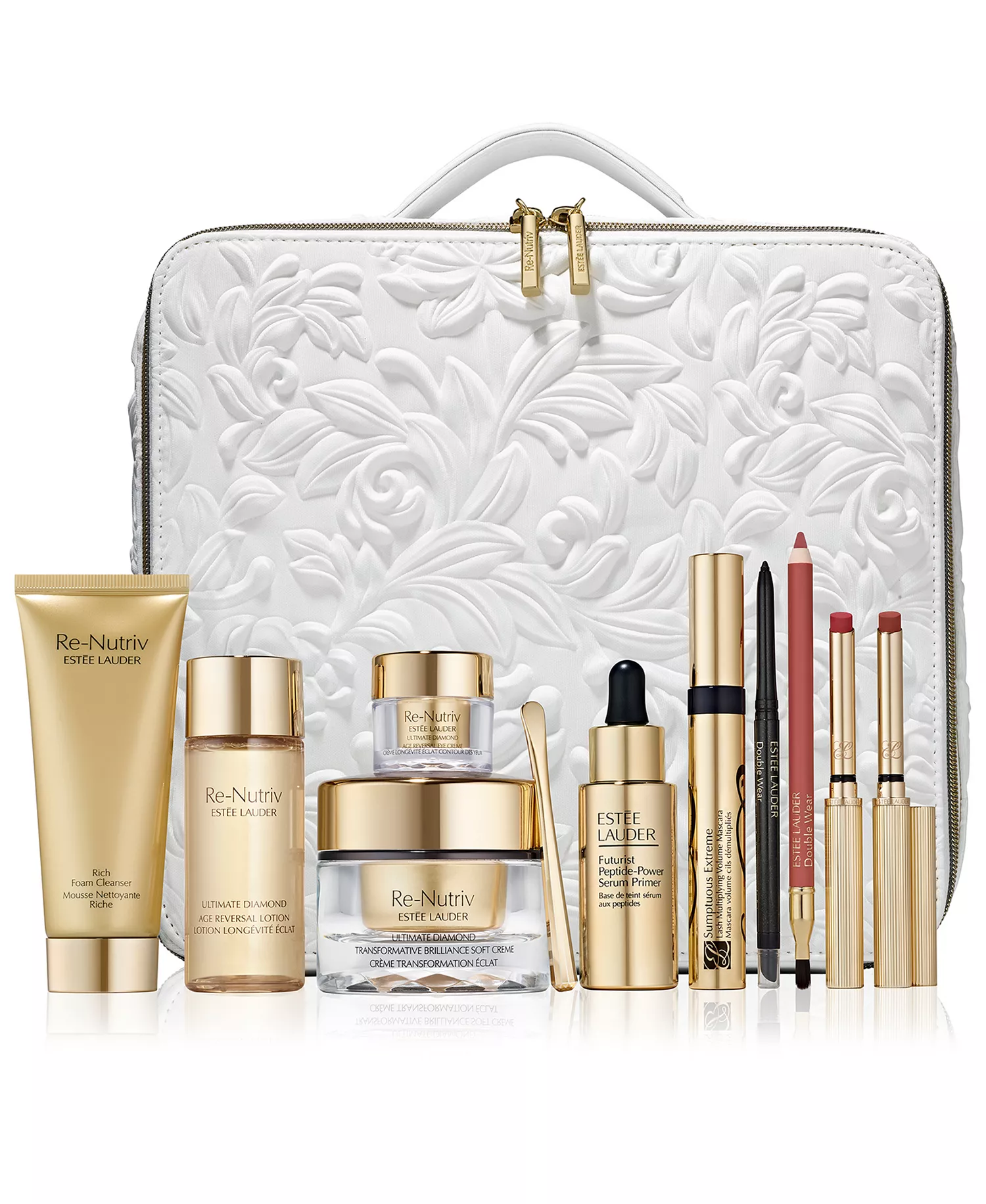 Holiday gift set with skincare products and makeup