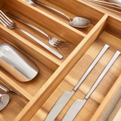 Expandable Acacia Wood Cutlery Drawer Organizer -Natural