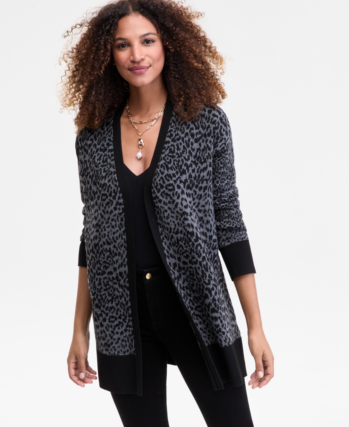Inc International Concepts Plus Size Animal Jacquard Cardigan High Rise Leggings Macys Exclusive In Black