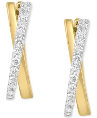 EFFY&reg; Diamond Crossover Oval Hoop Earrings (1 ct. t.w.) in 14k Gold