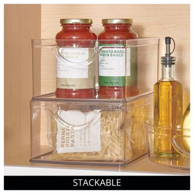 Stackable Pantry Storage Bin with Handles, Set of 2, Clear, Made in USA