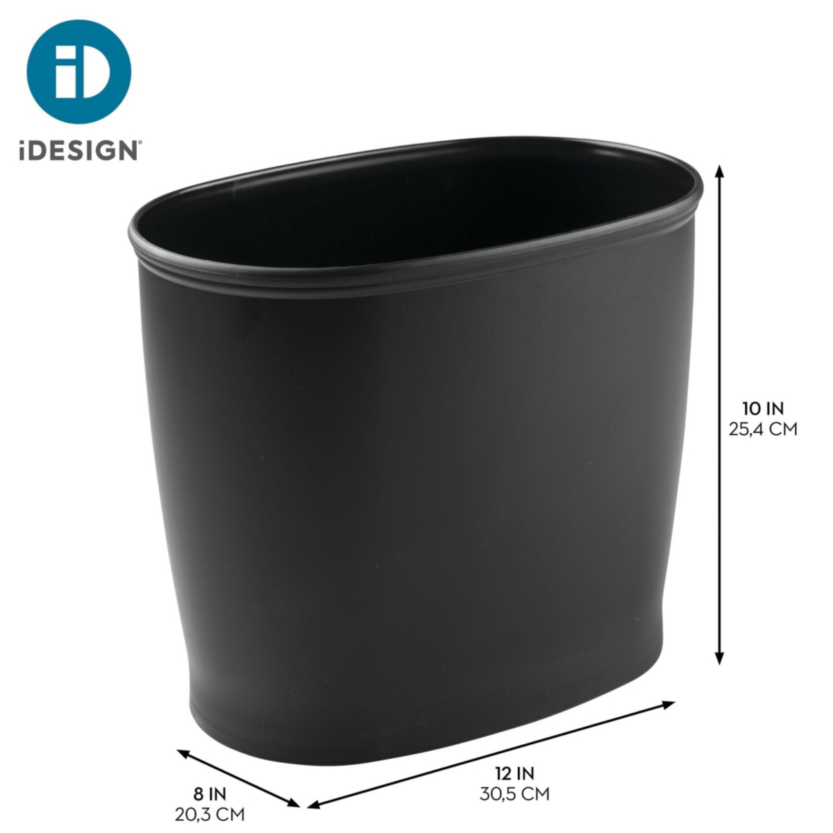 iDesign Small Oval Plastic Bathroom Trash Can, Set of 2