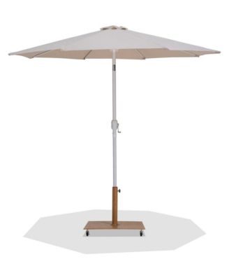 Fiji Beige Fabric / Teak Aluminum Patio Umbrella with Base Sets