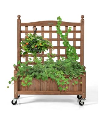 2PC 32in Wood Planter Box w/Trellis Mobile Raised Bed for Climbing Plant