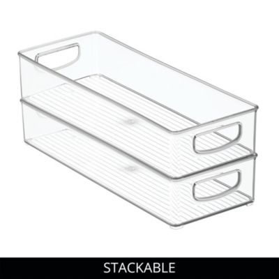 Plastic Stackable Pantry Bin with Handles, Set of 4, Clear, Made in USA