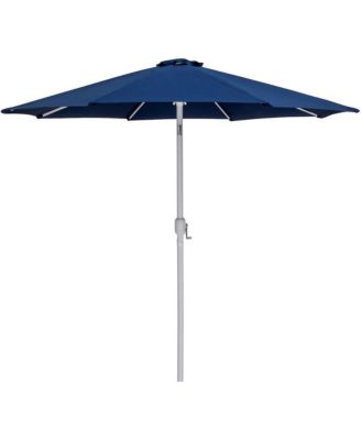 Fiji Navy Fabric / Teak Aluminum Patio Umbrella with Base Sets