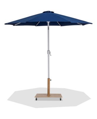 Fiji Navy Fabric / Teak Aluminum Patio Umbrella with Base Sets