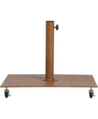 Fiji Black Fabric / Teak Aluminum Patio Umbrella with Base Sets