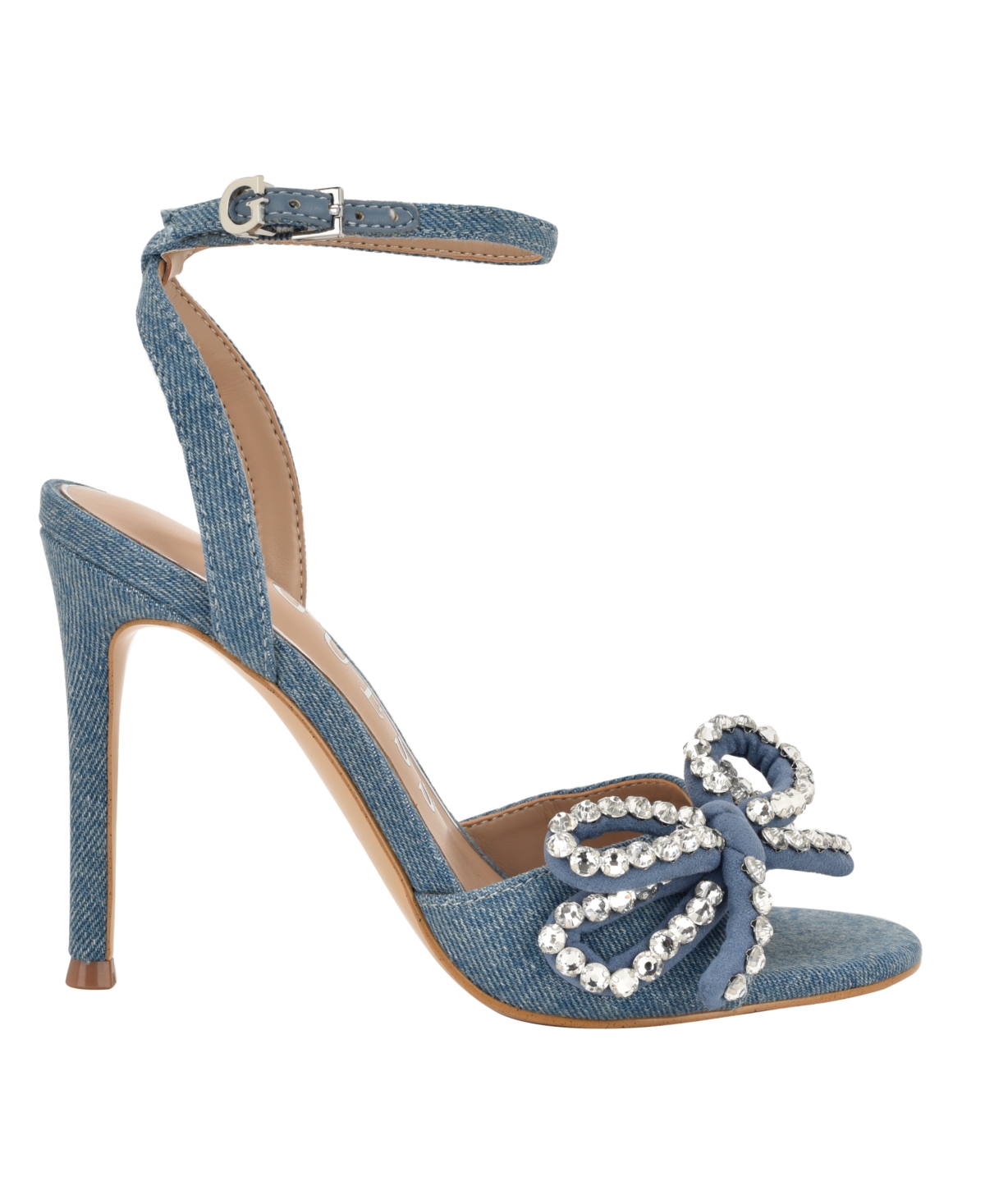 Guess Women's Charmin Rhinestone Bow Ankle Strap Dress Sandals In Blue