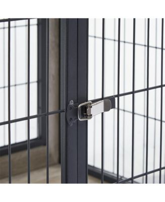 Grey Dog Crate Side Table with Wheels Double Doors and Lift Top