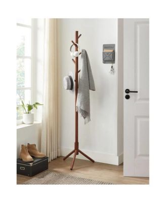 Freestanding Solid Wood Coat Rack with 8 Hanging Hooks, Modern Design