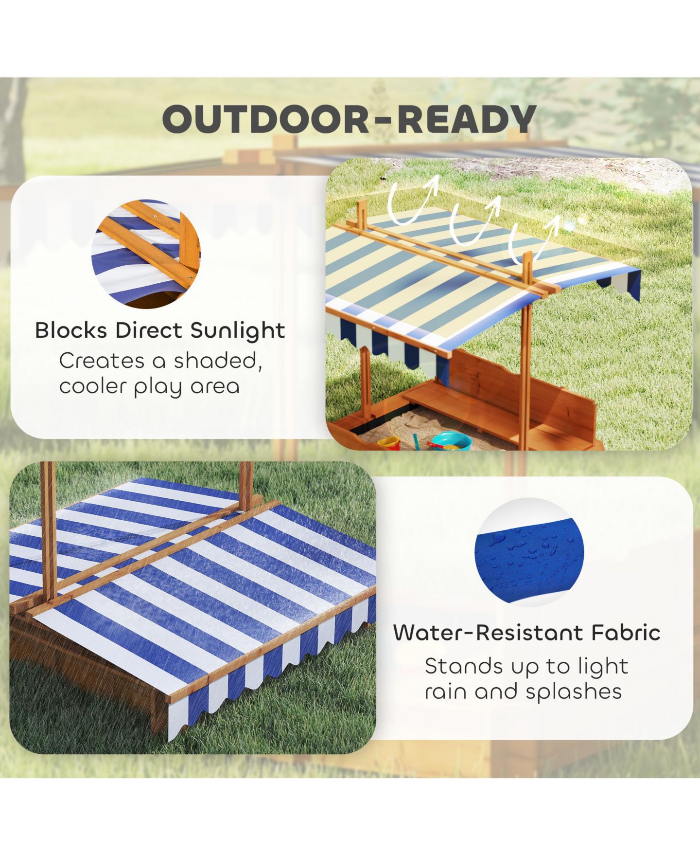 Детская игрушка Outsunny Cove Wooden Sandbox with Adjustable Canopy & Lid, Ages 3-7, цвет: Коричневый — фото 8