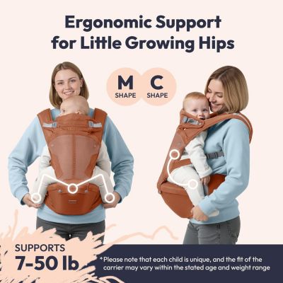 Kids 6-in-1 Carrier with Hip Seat and Lumbar Support, Ergonomic & Adjustable for Newborn to with Sunshade, Black