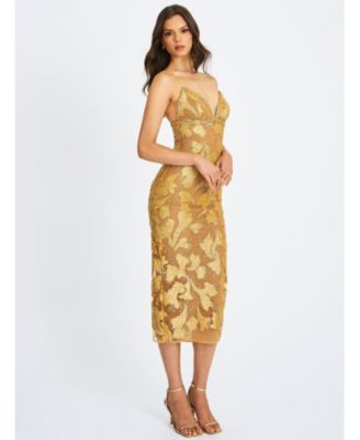 Women's Edie Gold Beaded Sequin Midi Pencil Dress