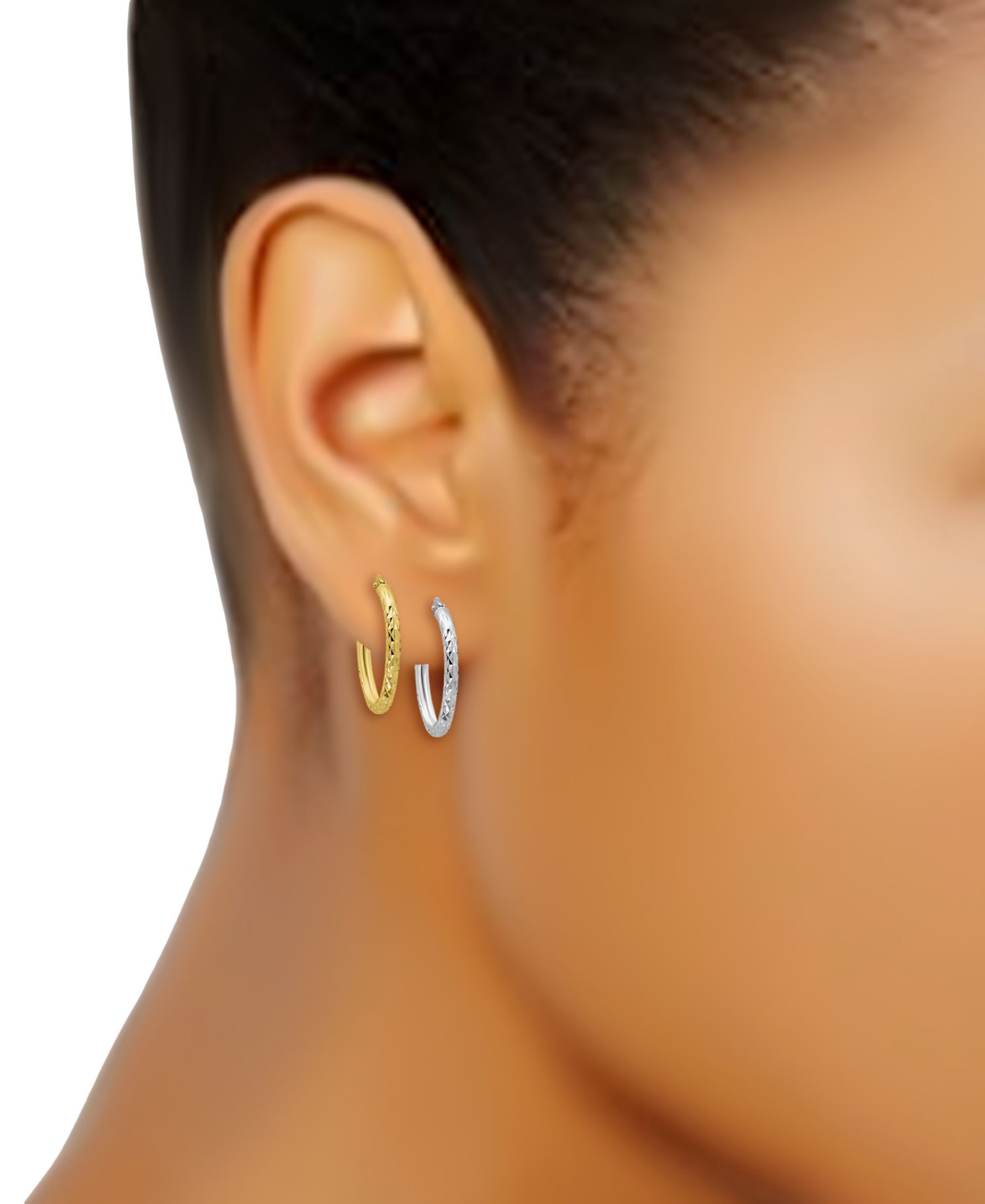 2-Pc. Set Faceted Textured Small Hoop Earrings, 0.75"