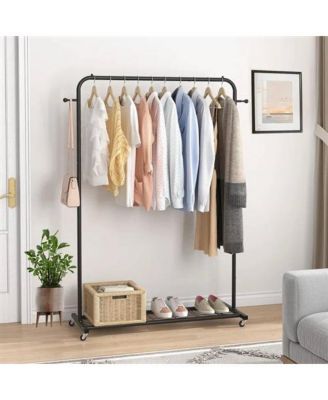 Modern Garment Rack with Clothes Hanging Rod and Lockable Wheels for Easy Mobility