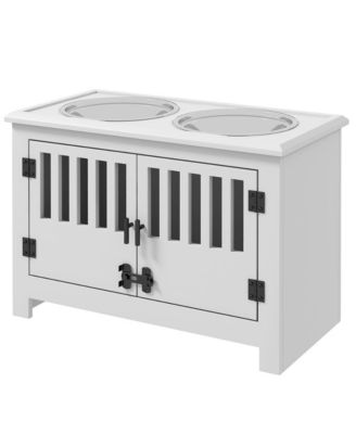37 in-L White Elevated Dog Bowls Storage Cabinet Raised Dog Bowl Stand Feeding Station