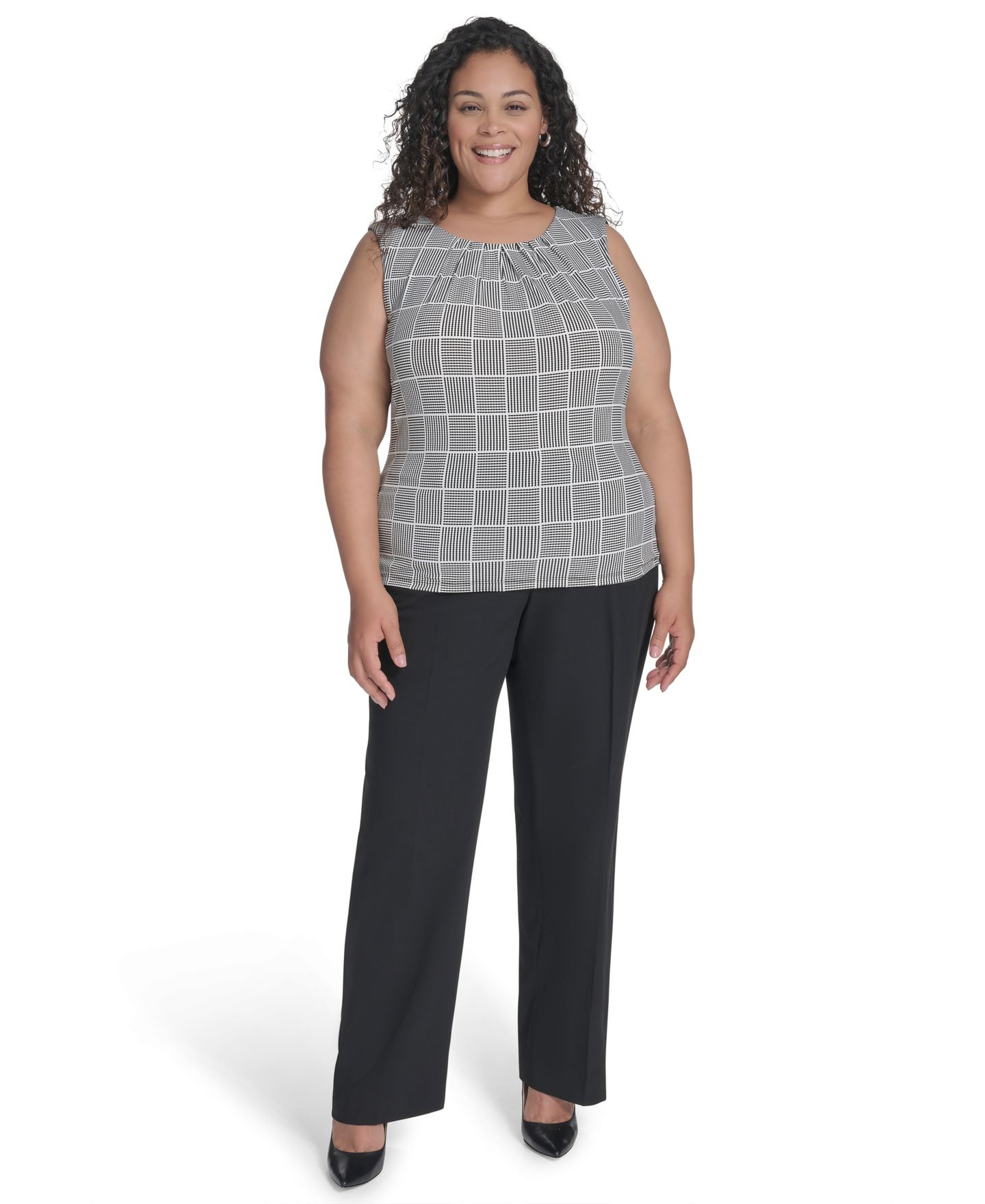 Женский топ Calvin Klein Plus Size Pleated, цвет: Чёрный / Кремовый — фото 5