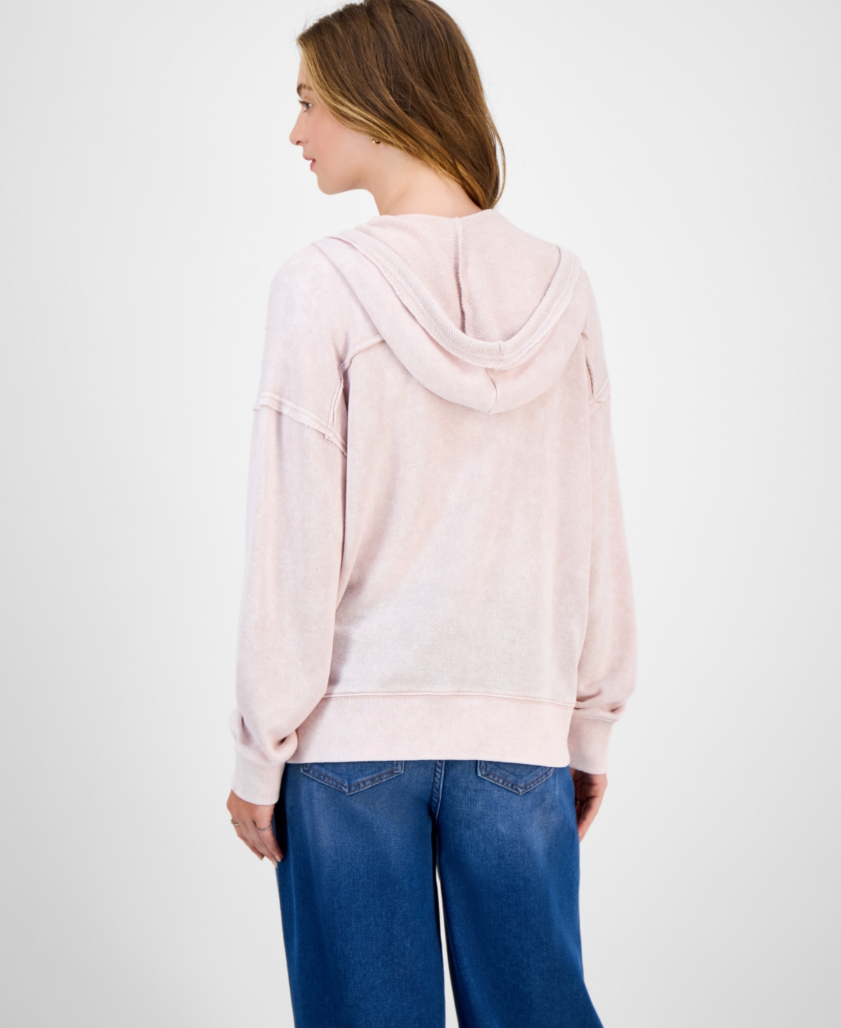 Pink Rose Hippie Rose Juniors' Mineral Wash Zip-up Hoodie In Pink