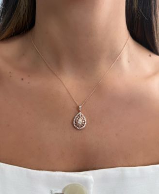Chocolate Diamond & Nude Diamond Teardrop Halo Cluster Adjustable 20" Pendant Necklace  (3/4 ct. t.w.) in 14k Rose Gold