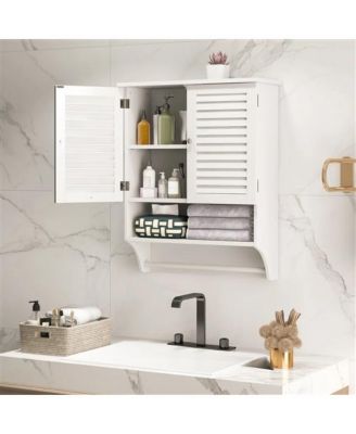 Louvered Door Bathroom Medicine Cabinet with Towel Bar and Wall-Mounted Design