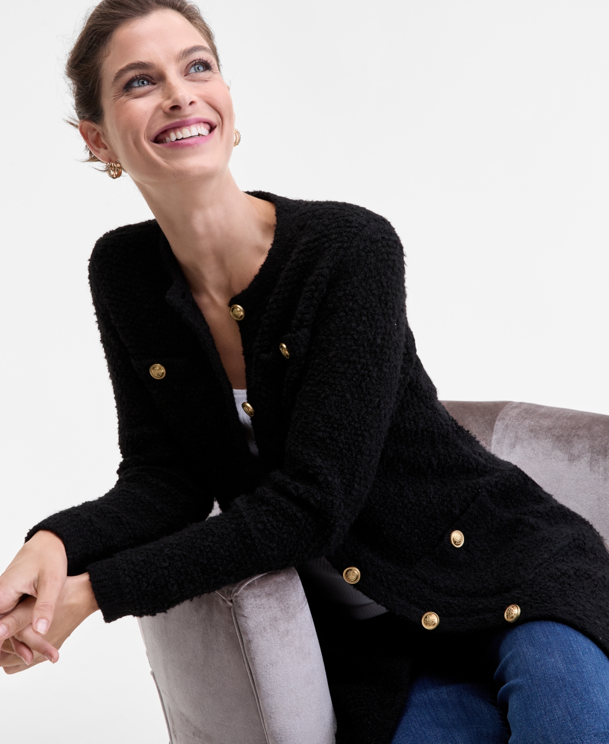 Inc International Concepts Women's Boucle Duster Cardigan, Macy's Exclusive In Black