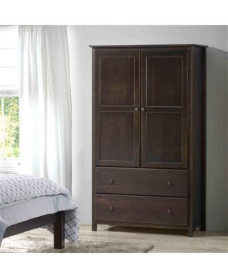 Solid Wood Bedroom Armoire Wardrobe with Hanging Bar for Clothes Storage
