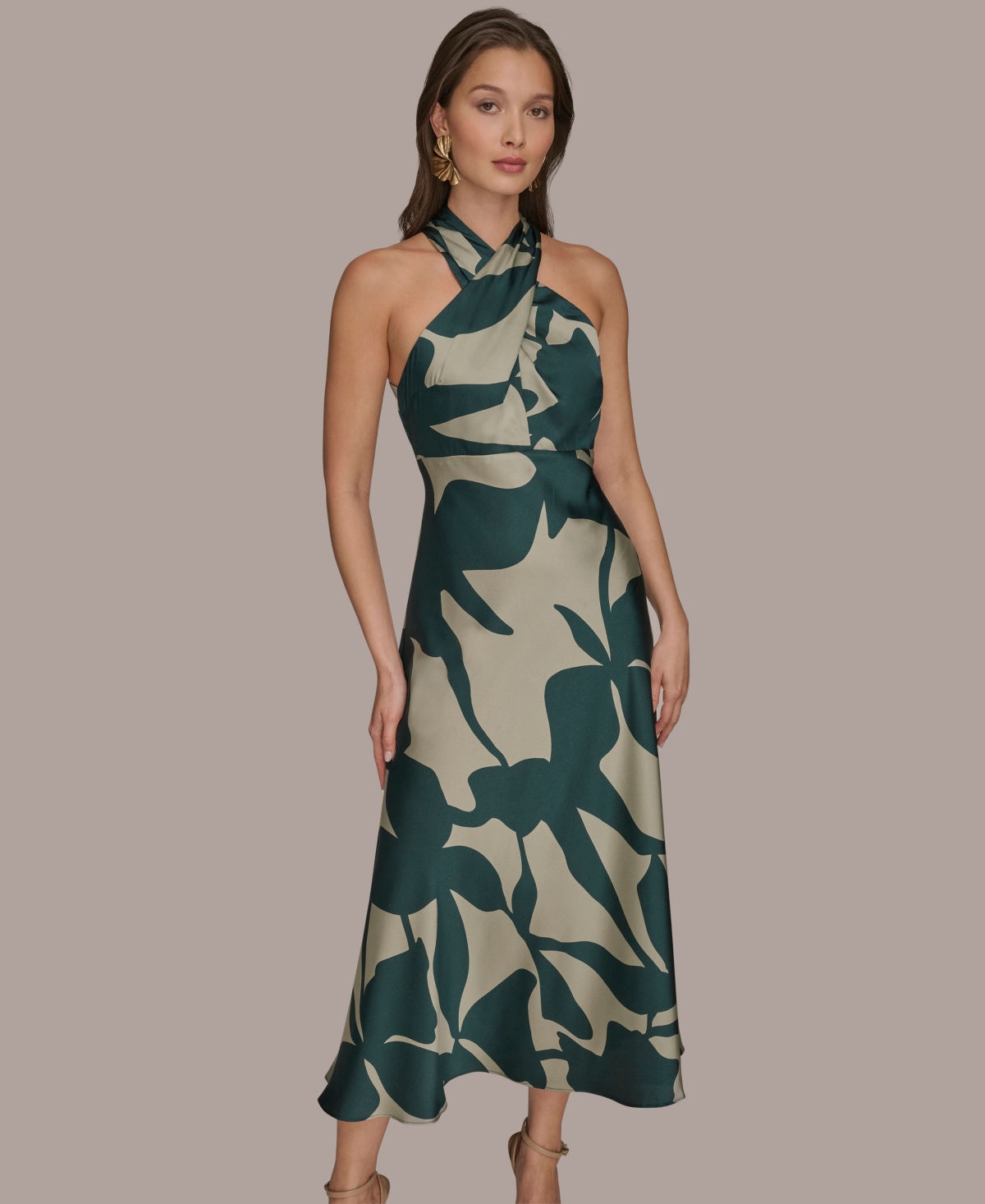 Donna Karan New York Poly Print Sleeveless Gown In Green
