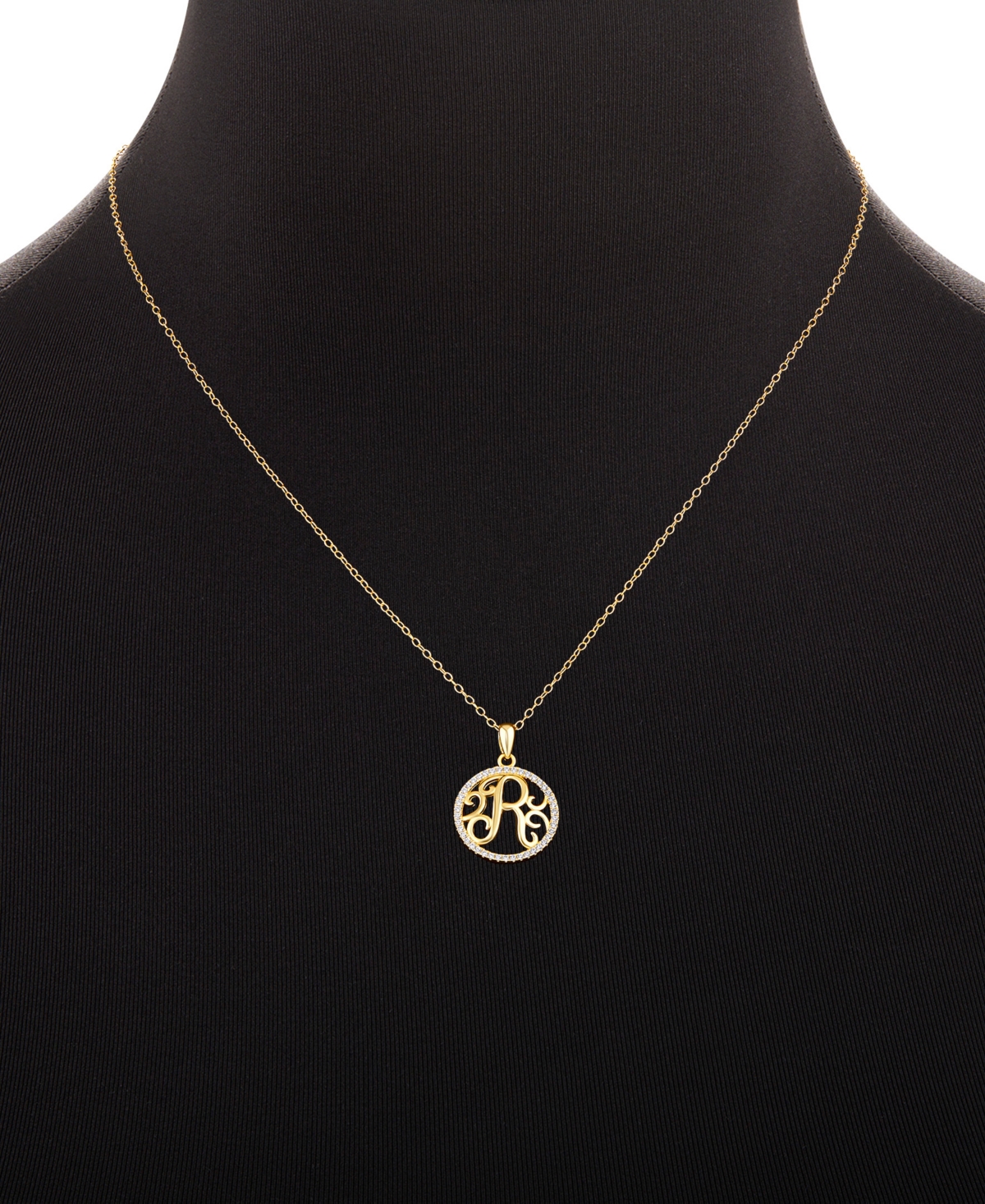 Giani Bernini Cubic Zirconia Pave Monogram R Pendant 18" Necklace in 18k Gold Over Sterling Silver, Created for Macy's