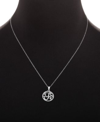 Cubic Zirconia F Monogram 18" Pendant Necklace in Sterling Silver, Created for Macy's