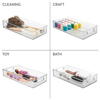 Stackable Pantry Storage Bin with Handles, Set of 4, Clear