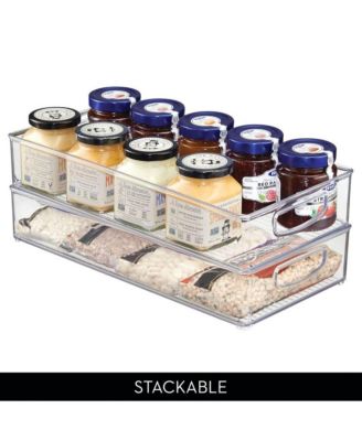 Stackable Pantry Storage Bin with Handles, Set of 2, Clear, Made in USA
