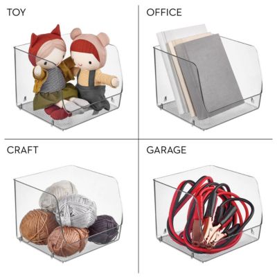 Stackable Open-Front Storage Bin - Set of 4 - Clear