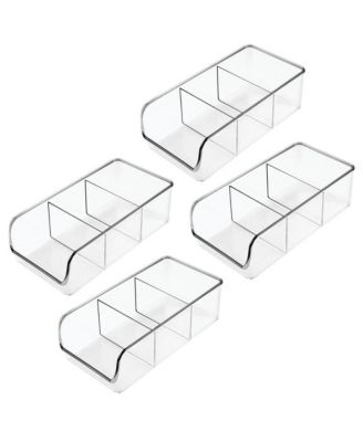Stackable 3-Section Storage Bin for Pantry, Set of 4, Clear, Made in USA