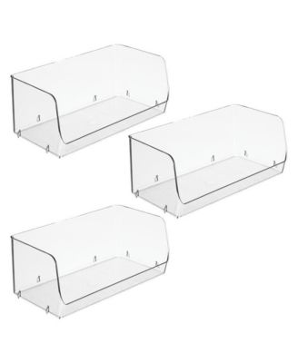Wide Stackable Open-Front Storage Bins - Set of 3 - Clear - Made in USA