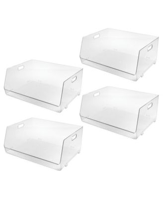 Stackable Open-Front Bin with Handles, Set of 4, Clear, Made in USA