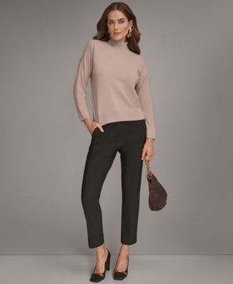 Women’s Mock-Neck Cashmere Sweater with Gold Contrast Trim