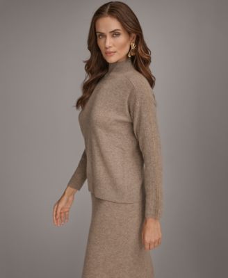 Women’s Mock-Neck Cashmere Sweater with Gold Contrast Trim