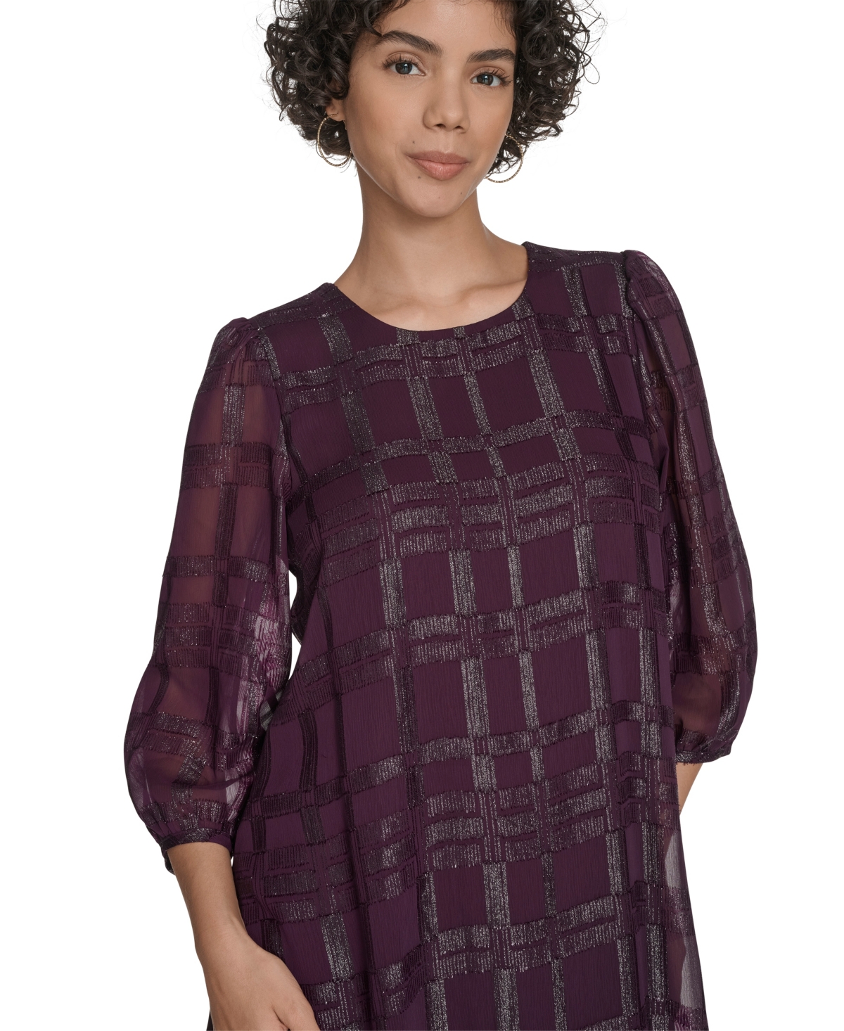 Calvin Klein Petite Clip Chiffon Shift Dress In Purple
