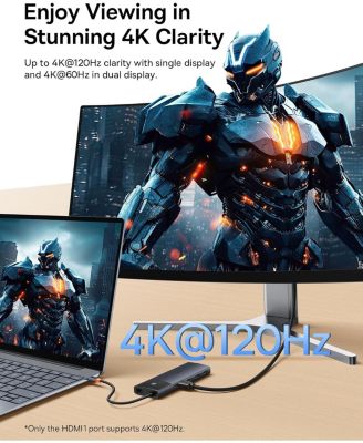 Docking Station Dual Monitor,10Gbps 10 in 1 Docking Station with 2 HDMI Single 4K120Hz, Dual 4K 60Hz,10Gbps USB C and USB A