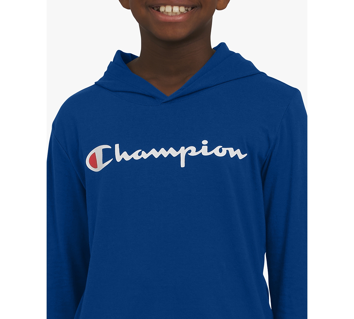 Champion Big Boys Signature Logo Long-sleeve Hooded T-shirt In Blue