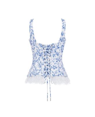 Womens Blue lavender corset on straps with bows and ribbon lacing