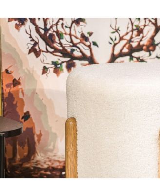 - White Boucle Pouf Vintage Style Upholstery Living Room