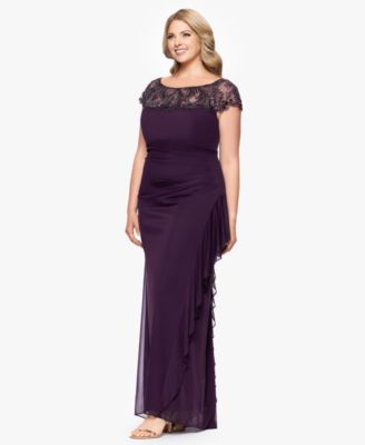 Plus-Size Beaded Boat Neck Mesh Gown